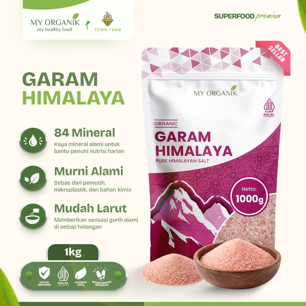 My Organik Garam Himalaya Original 1Kg Himalayan Pink Salt Tanpa Campuran Pewarna Murni 1000g