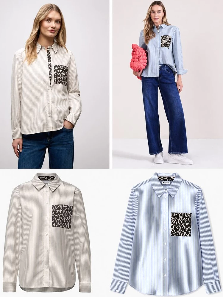 Street One Striped Shirtcollar Blouse With Print - Kemeja Wanita Lengan Panjang Katun - 3178
