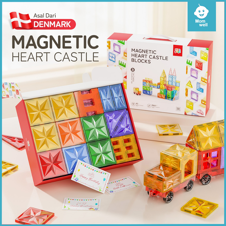 Momwell Mainan Magnetic 4D Tiles Building Blocks Mainan 132Pcs Marble Run Race Mainan Edukasi