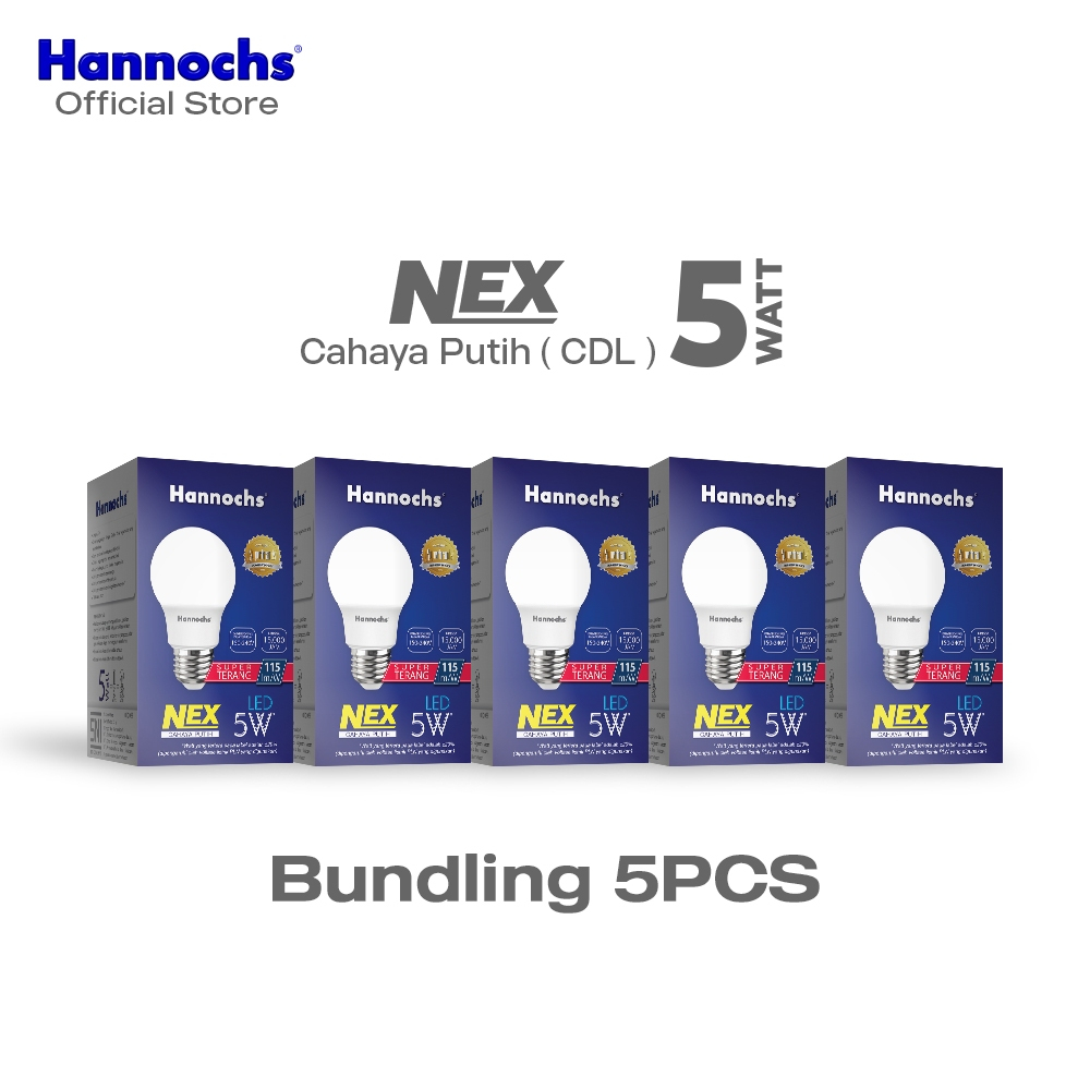 Hannochs Lampu Bohlam LED NEX 5W Cahaya Putih Paket isi 5pcs