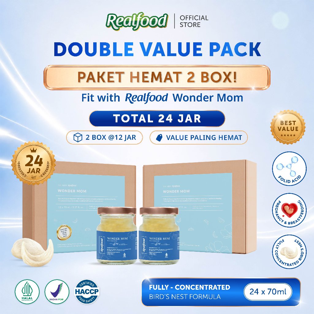 Realfood Double Value Pack Wonder Mom Minuman Sarang Burung Walet, 24 Jar