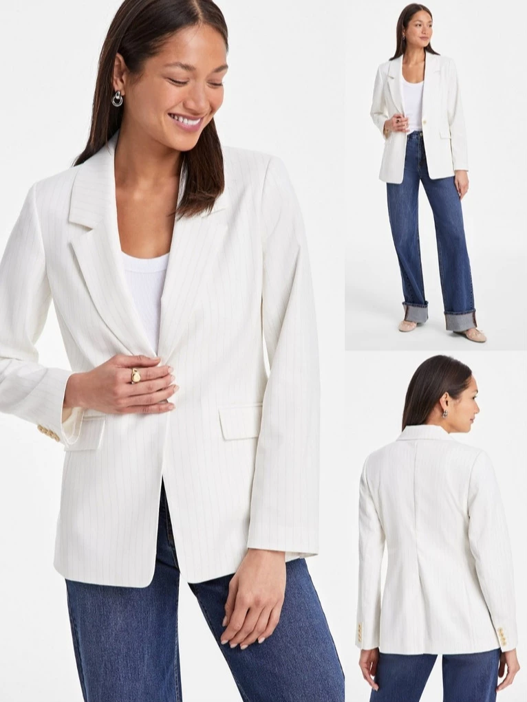 Blazer Formal Wanita Kantoran ONT Pinstripe One-Button Blazer - 3172
