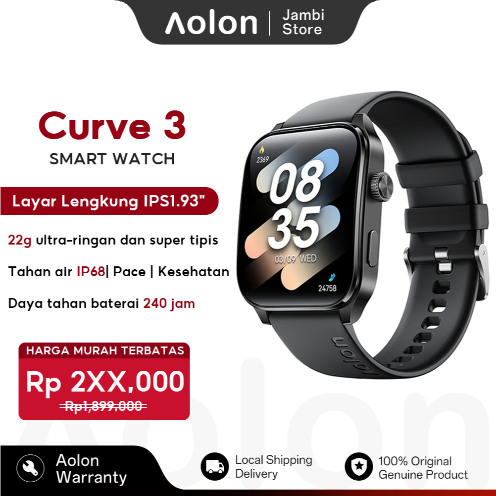 [Hot] Aolon Curve 3 smartwatch 2026 New Original 1.93" HD Screen 22g ultra-ringan Ip68 Waterproof Daya tahan baterai 240 jam Pria dan wanita aolon curve jam tangan smartwatch