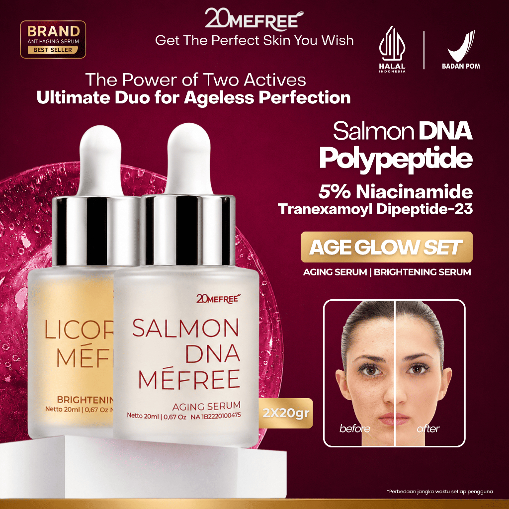 Age Glow Set | 20Mefree Serum Anti Aging Salmon DNA & Licorice Serum Brightening | Cegah Flek Hitam