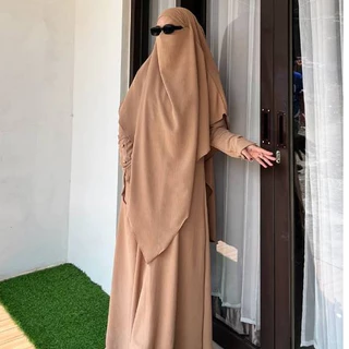 Yuna Set Gamis Syar'i Set Khimar Premium Muslimah Elegant Busui Friendly Long French Khimar Wudhu Friendly Dewasa Crinkle Airflow Hijab Umroh Syari Wanita Mewah