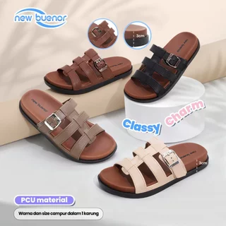 NEW BUENOR - Sandal Wanita Kekinian Selop Buckle 3CM Sandal Casual Fashion Wanita Nyaman New Buenor Korean Style Bahan Karet Jelly Anti Slip