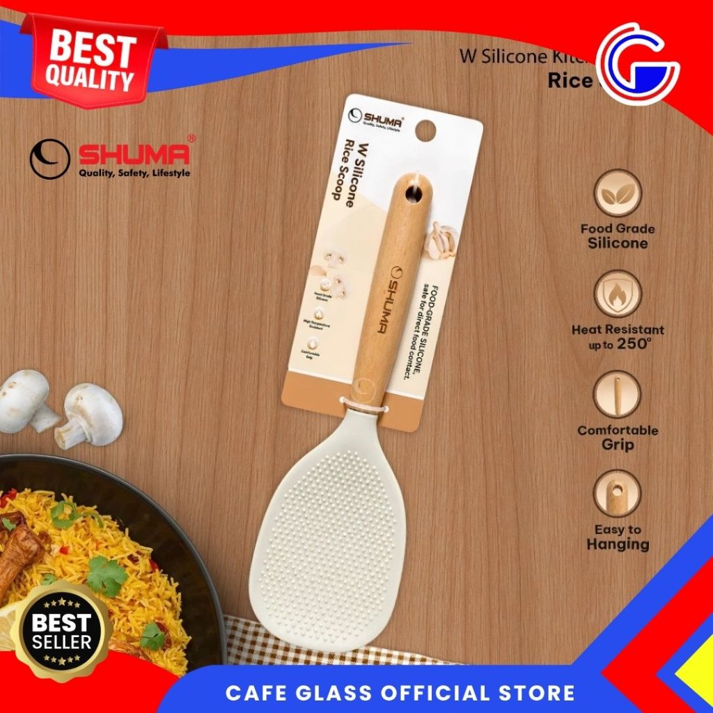 Silicone Rice Scoop Shuma - Entong Nasi Silcone - Centong Nasi Gagang Kayu