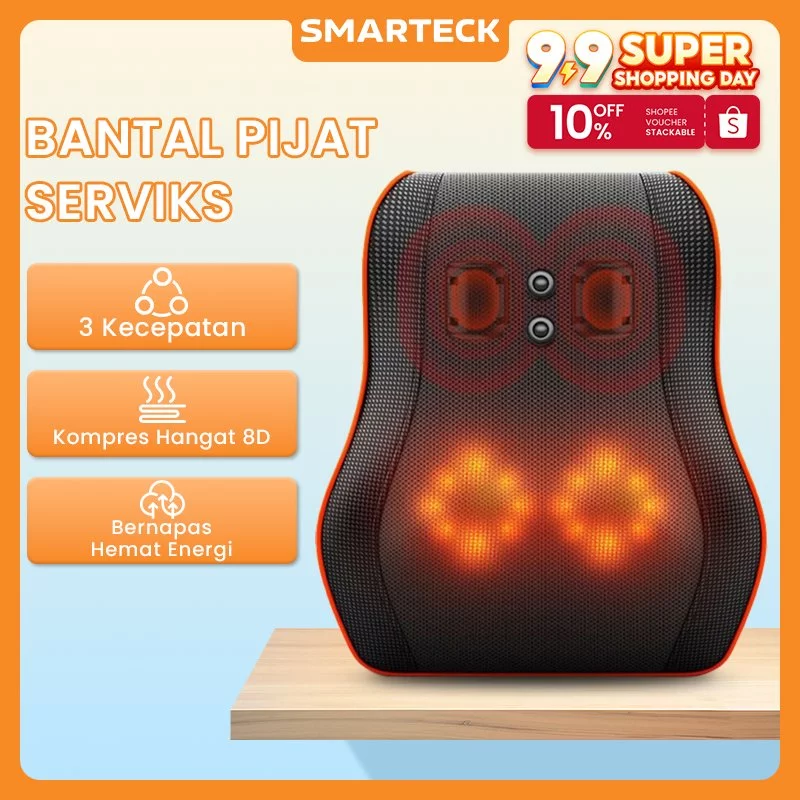 Smarteck Bantal Pijat Massage SMS02 Portable Alat Pijat Elektrik Terapi Pijat Bahu Dan Tulang Belakang Leher Multifungsi Punggung Bantal Pijat Elektrik Alat multifungsi Pijat cakupan seluruh tubuh 6D