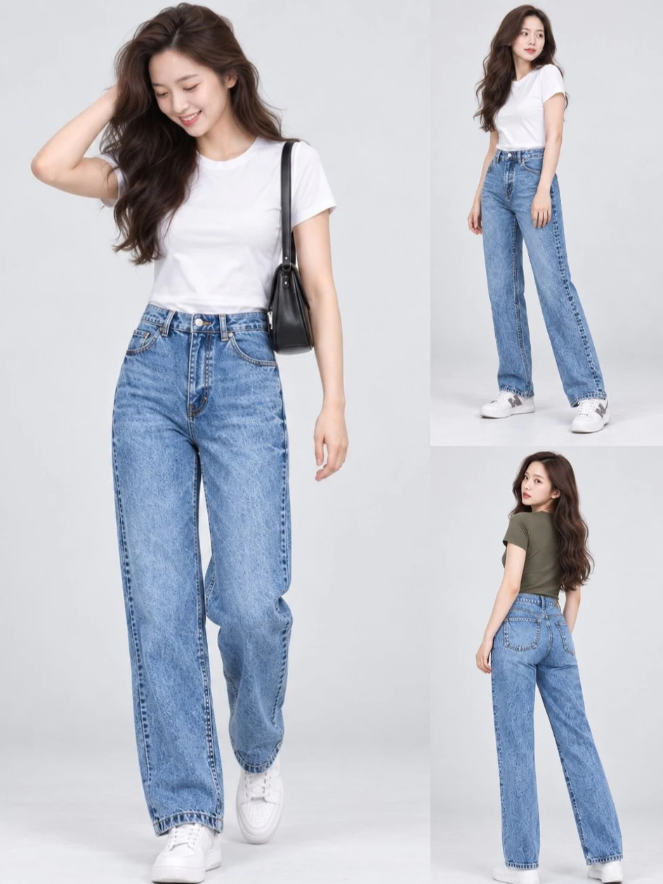 Celana Jins Panjang Wanita GU High-Rise Straight Jeans - 3285
