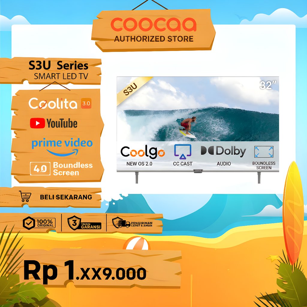 COOCAA 32 inch HD Smart LED TV Dolby Audio Youtube Prime Video Game Mode Coolita OS Wifi Digital (32S3U)