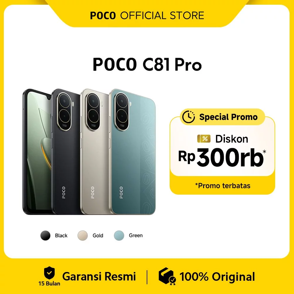 POCO C81 Pro (4GB/128G) (4GB/64GB) | Layar imersif 6.9" | Baterai besar 6000mAh (Typ) | Ditenagai Xiaomi HyperOS | Prosesor kuat octa-core | Desain ramping dan elegan | 13MP kamera ganda AI | HP 1 Jutaan [Xiaomi Official Store]