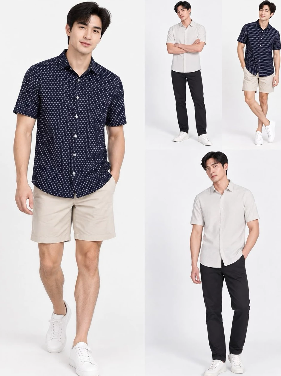 Kemeja Lengan Pendek Pria MRN Men's Slim Fit Performance Stretch Short Sleeve Shirt - 3252