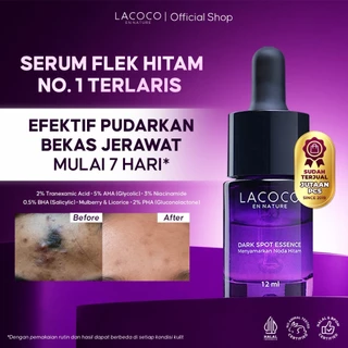 Lacoco Dark Spot Essence (12 ml) - Serum Pudarkan Flek Hitam Dark Spot, Noda Bekas Jerawat PIE PIH & Mencerahkan Kulit Kusam - Untuk Kulit Berjerawat Hiperpigmentasi Bertekstur Sensitif Komedo - Serum Eksfoliasi Exfoliasi AHA BHA PHA Tranexamic Acid