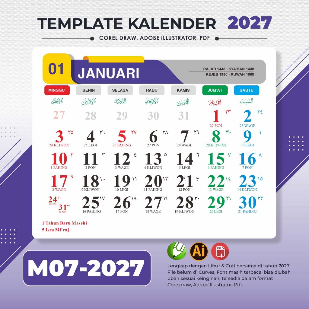 Jual Template Kalender 2027 CDR AI PDF (Model 07) | Kalender 1 Tahun ...