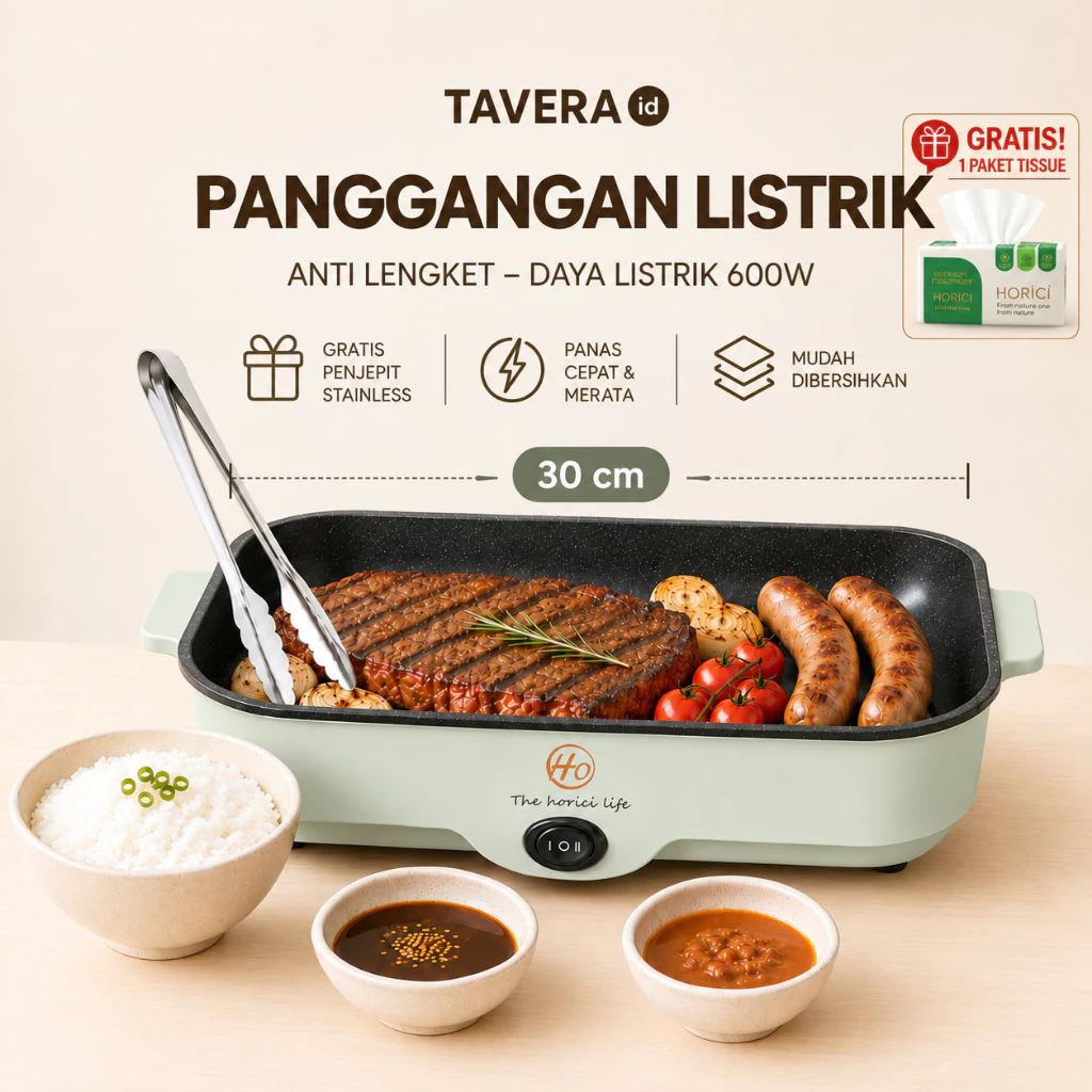 Panggangan Listrik 30CM 600W Anti Lengket dengan Jepit / Grill Pan Elektrik Multifungsi