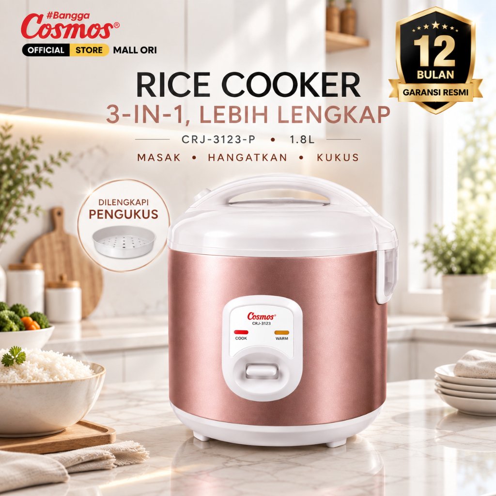 Cosmos Rice Cooker 1,8L PINK ANTI LENGKET CRJ-3123 new look