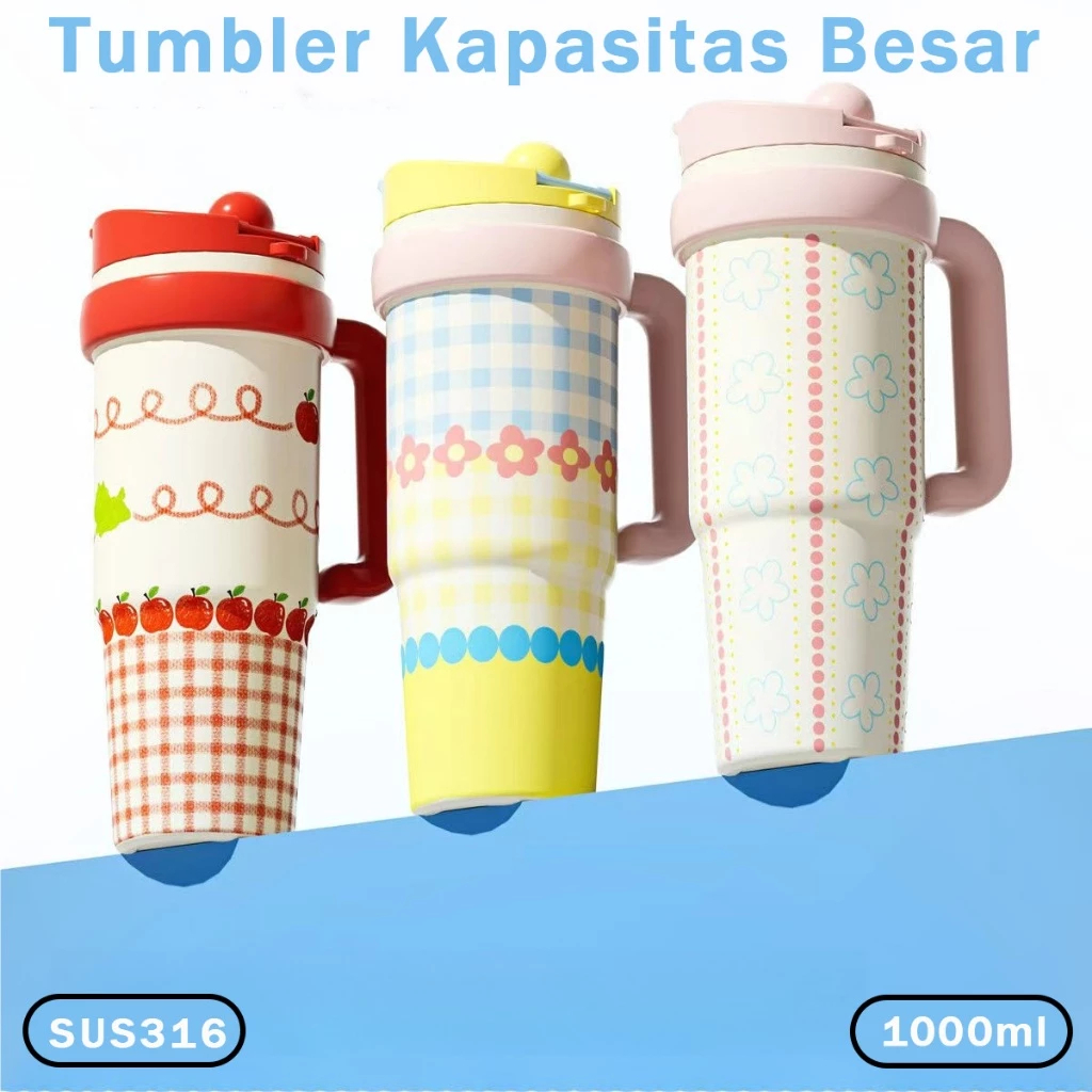 COD - Tumbler Cherry On Top 1000ml Stainless SUS 316 / Tumbler Botol Minum 1000ml Lucu/ Botol Minum Besar Tahan Panas Dingin 24 Jam