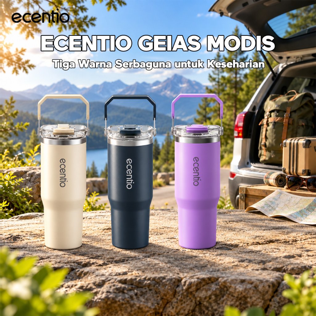 ecentio Tumbler Stainless 304 Botol Minum Besar 900ML Tumblr Tahan Panas Dingin 24 jam Termos es hadiah sedotan Tumbler Aesthetic Tempat Air Minum Tahan Panas Dan Dingin Mug Portable Bpa Free