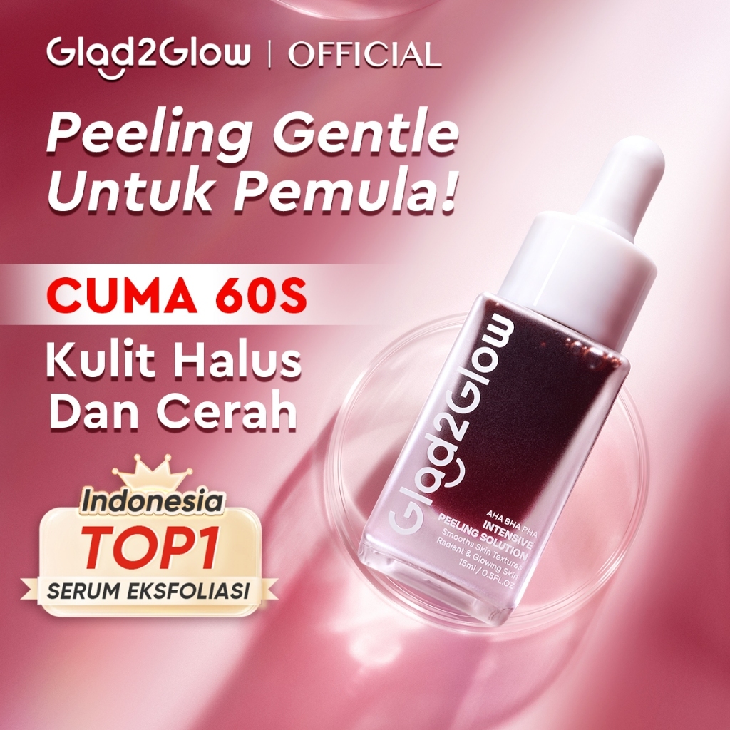 Glad2Glow Peeling Solution Serum Eksfoliasi Wajah 60 detik Menghaluskan Kulit AHA BHA PHA serum wajah glowing pelembab mencerahkan peeling exfoliating serum g2glow official store