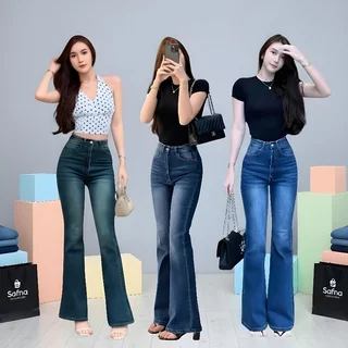 Highwaist Cutbray Jeans Wisker Wanita Loose Premium - Celana Jeans Vintage Kekinian Stretch Melar