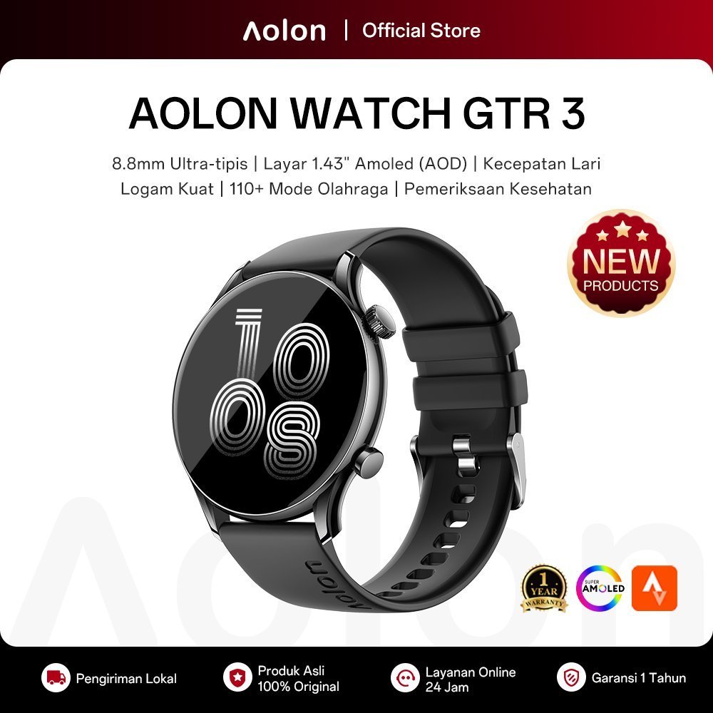 [Garansi 1 Tahun] Aolon GTR 3 Jam Tangan Smartwatch Tipis Original 46mm Amoled AOD Ultra-thin Kecepatan Berlari Detak Jantung Tidur Whatsapp Bluetooth Telepon