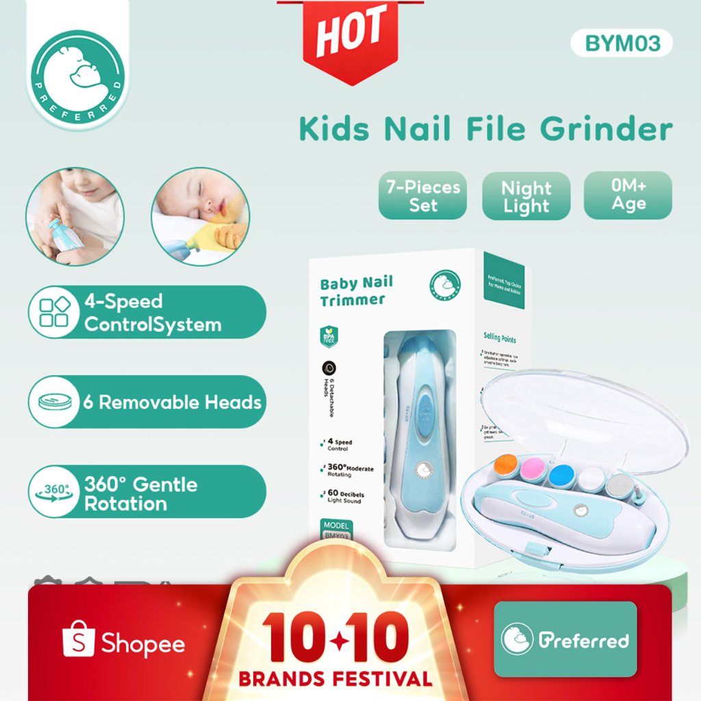 Preferred Baby Nail Trimmer Gunting Kuku Bayi Elektrik Lampu LED 4 Kecepatan Aman Low Noise Perlengkapan Bayi BYM03
