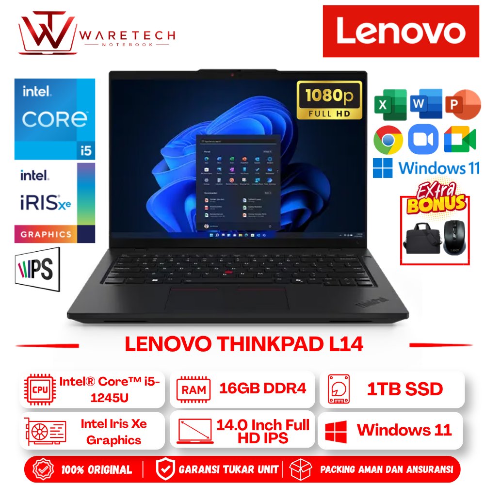 Lenovo ThinkPad L14 Laptop i5 1245U 16GB 1TB 14 Inch FHD IPS Win11 Pro Black