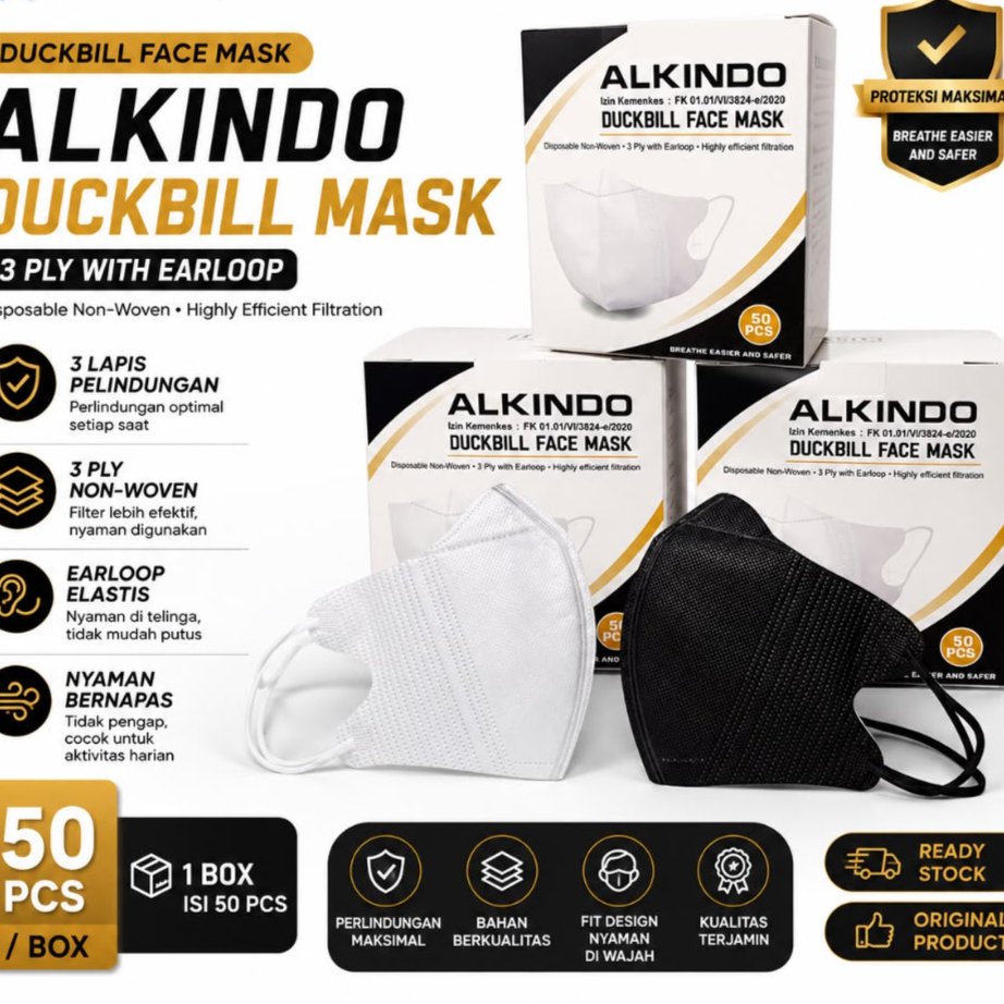 Jual [7.11] Masker Duckbill 4Ply 3Ply Alkindo OneCare Mouson1 Box Isi ...