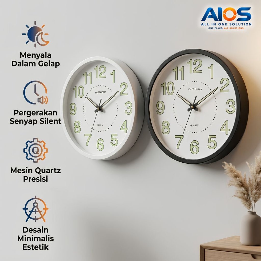 Jam Dinding Glow in The Dark Luminous 30cm Bulat Quartz Silent Movement Menyala Dalam Gelap