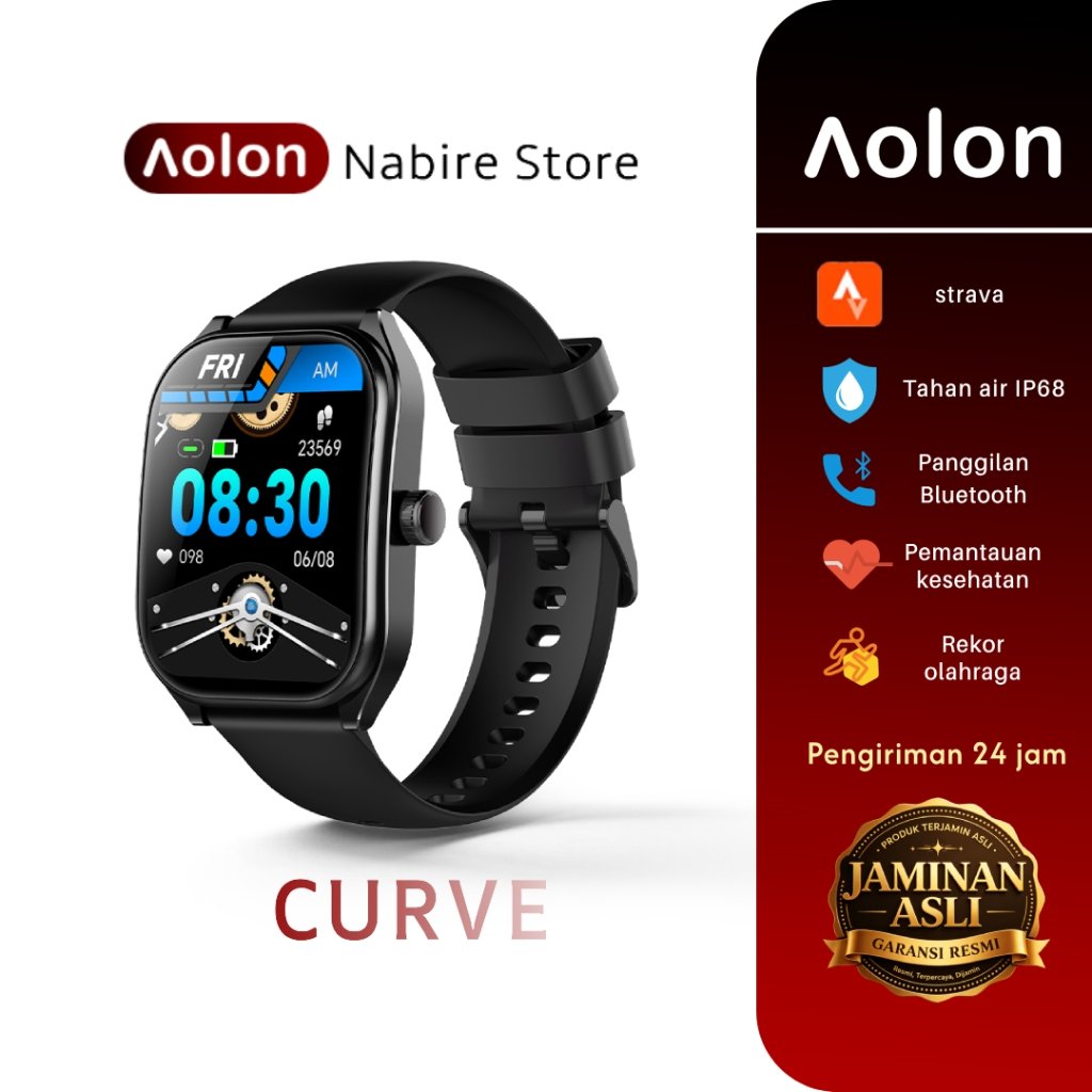 [HOT] Aolon Curve Smartwatch Strava Original IP68 Waterproof Dukung panggilan Bluetooth Heart Rate Blood Oxygen Anti Air Sleeping Monitoring Custom Wallpaper  2.01-inch Curved IPS Screen  Jam Tangan Smartwatch Pria