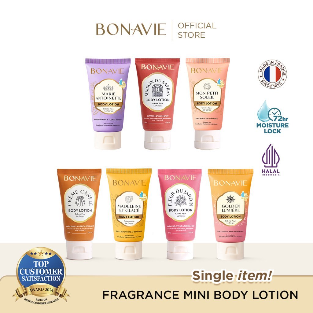 Bonavie Body Lotion Travel Size 30gr Wangi Tahan Lama Melembapkan Mencerahkan