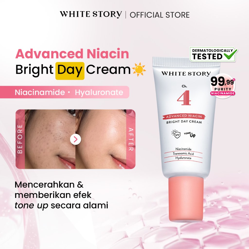 White Story Day Cream Tone Up Bright Advanced Niacin Moisturizer - Pelembap Krim Pagi Pencerah Wajah Cerah Glowing