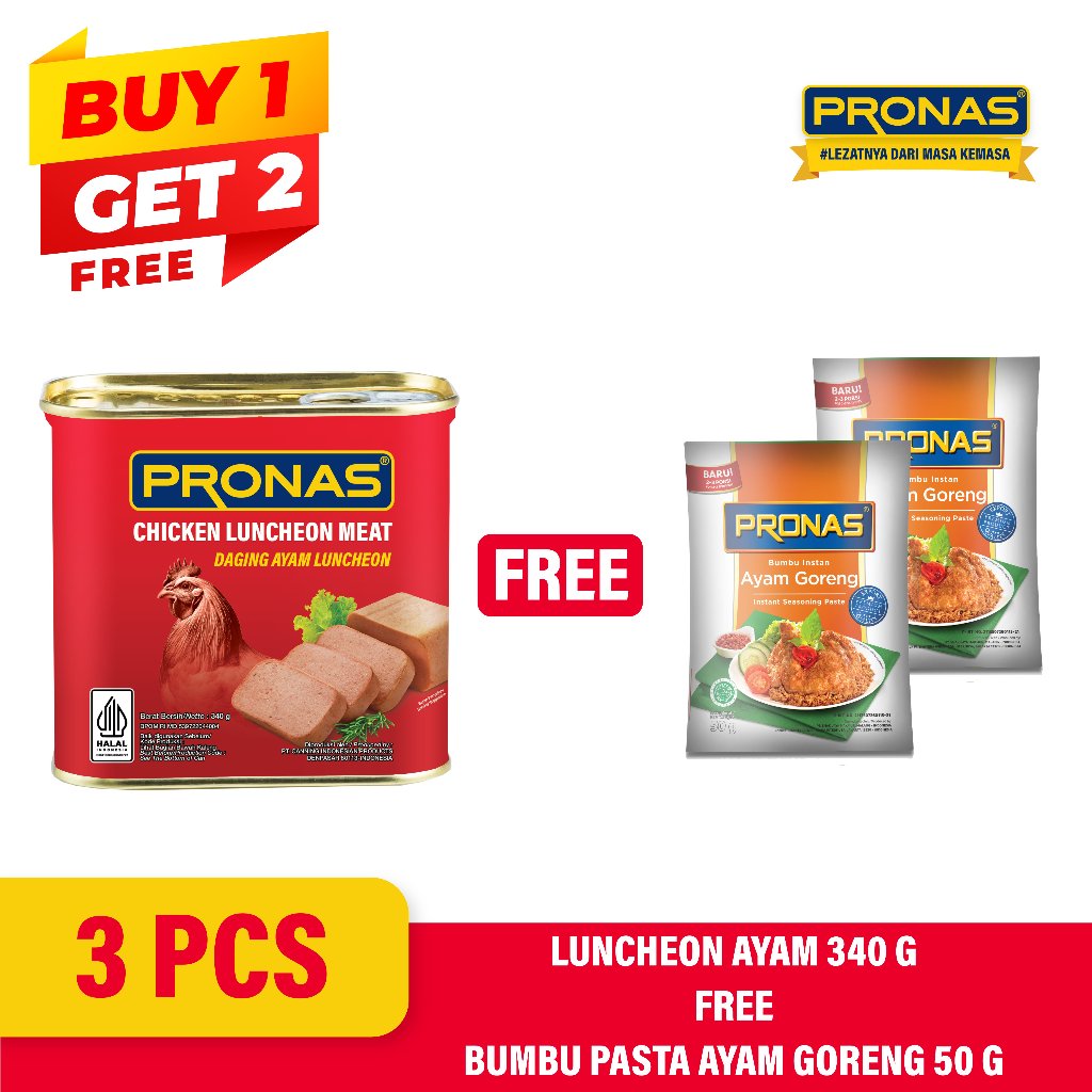 [BUY 1 GET 2] PRONAS Luncheon Ayam 340 gr (1pcs) FREE Bumbu Pasta Ayam Goreng 50 g (2pcs)