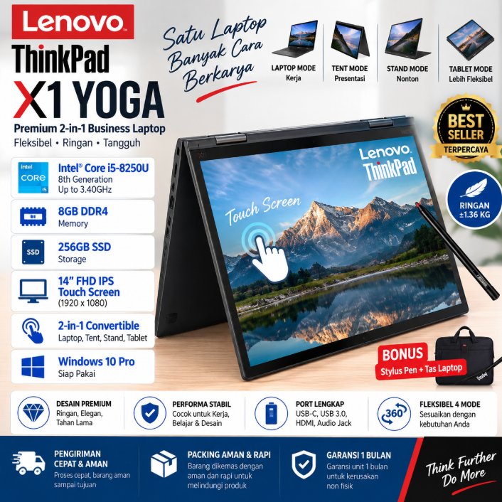 Laptop Lenovo ThinkPad X1 Yoga Gen 3 Core i5 Gen 8 RAM 8GB SSD 256GB Silver 14 Inch Touchscreen 360° Windows 11