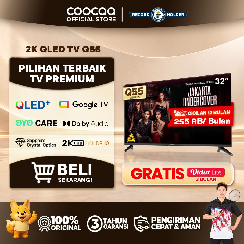 TERBARU COOCAA TV 32 inch Q55 - GOOGLE TV - 2K QLED - Dolby Audio - Eye Care - Sapphire Crystal Optics - Bluetooth 5.0 (COOCAA 32Q55) - Android TV