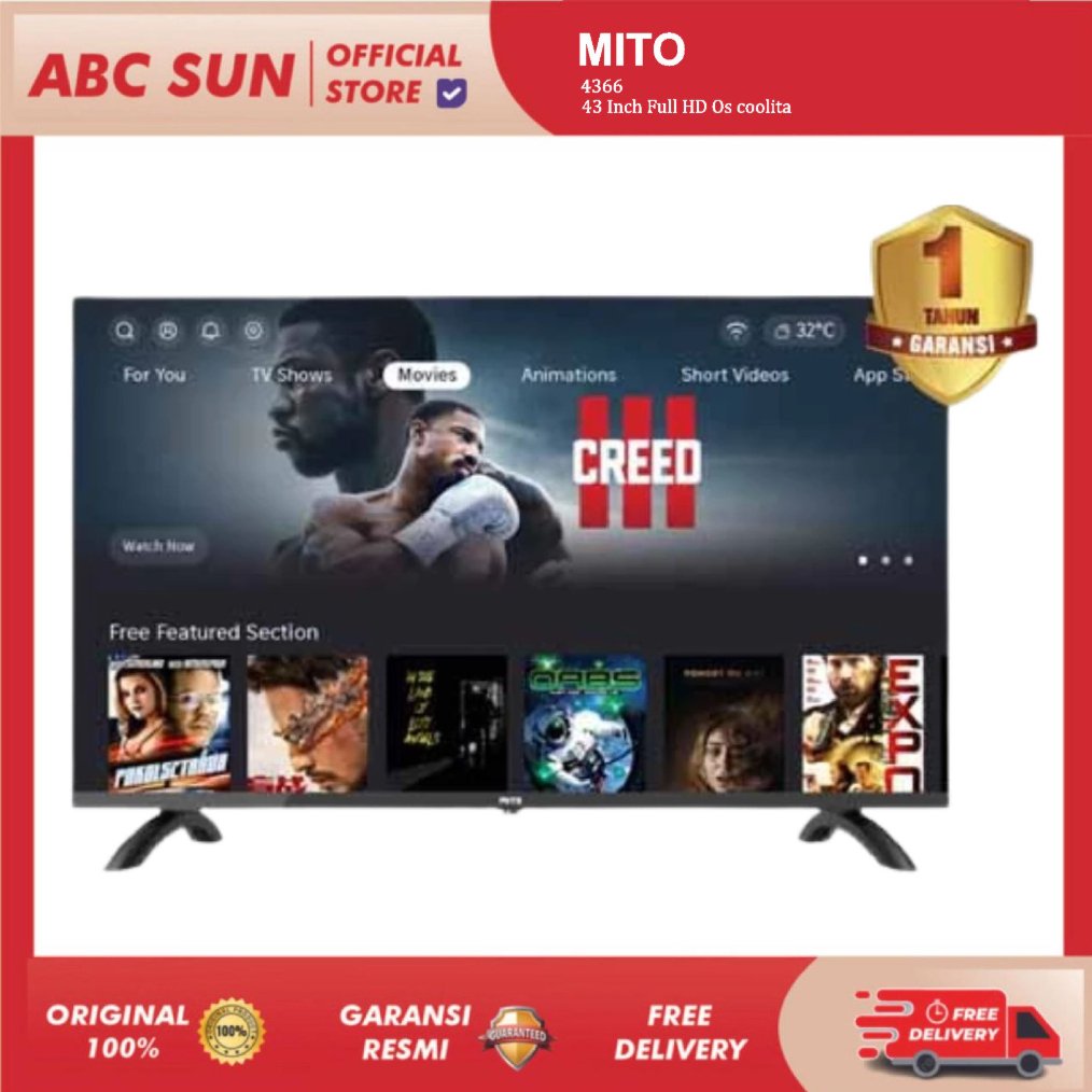 MITO Smart LED TV 4366 43 Inch OS Coolita 2.1 HD Ready DVB T2 Dolby Audio YouTube Prime Video