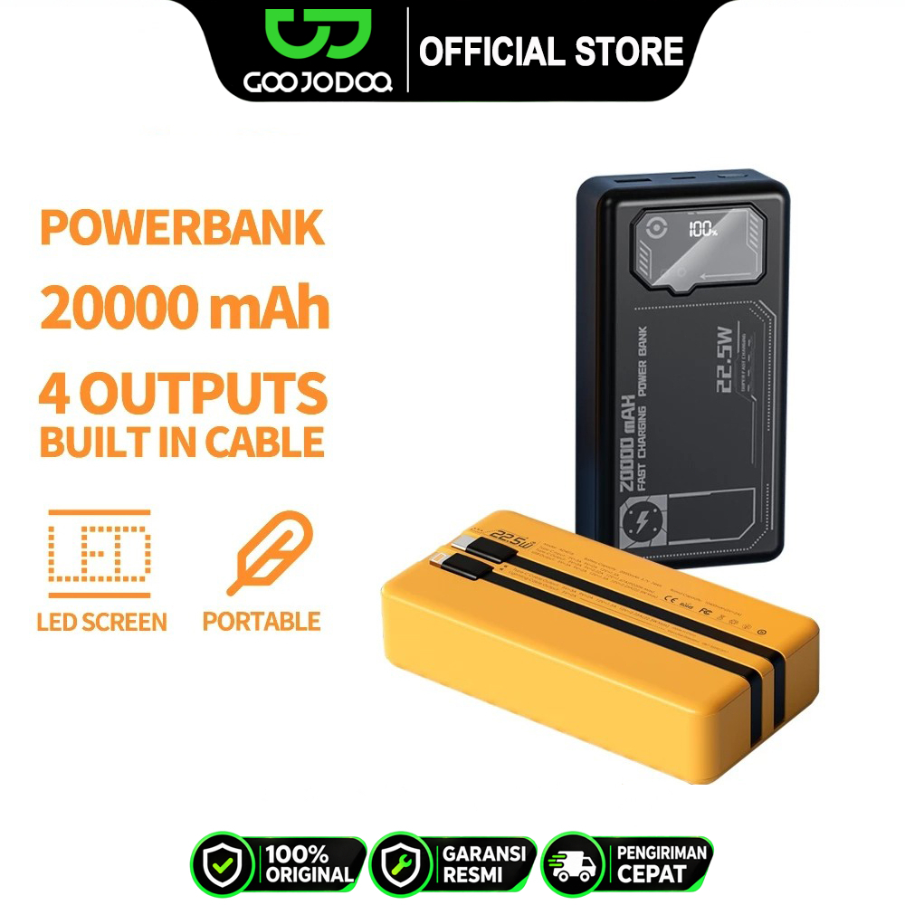 Goojodoq 20000 mAh Polymer Power Bank with Built-in Cables PD Fast Charging and Intelligent Circuit Protection