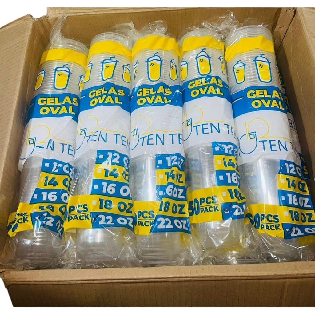 Jual 1 dus ( 1000 pcs ) Gelas Oval TEN TEN 12oz 14oz 16oz 18oz 22oz ...
