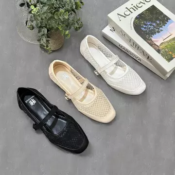 Sepatu Flat Wanita Flatshoes Wanita 2025 Motif Renda Jaring Korea Empuk