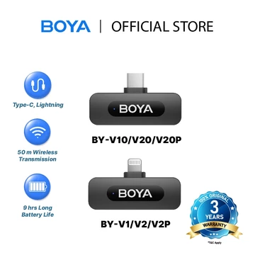 【For Lightning】BOYA BY V2 Sistem Mikrofon Clip On Nirkabel Ultracompact 2.4GHz Wireless