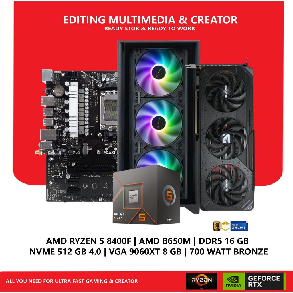 Jual Komputer Gaming Editing Rendering AMD Ryzen 5 8400F Gigabyte RX ...