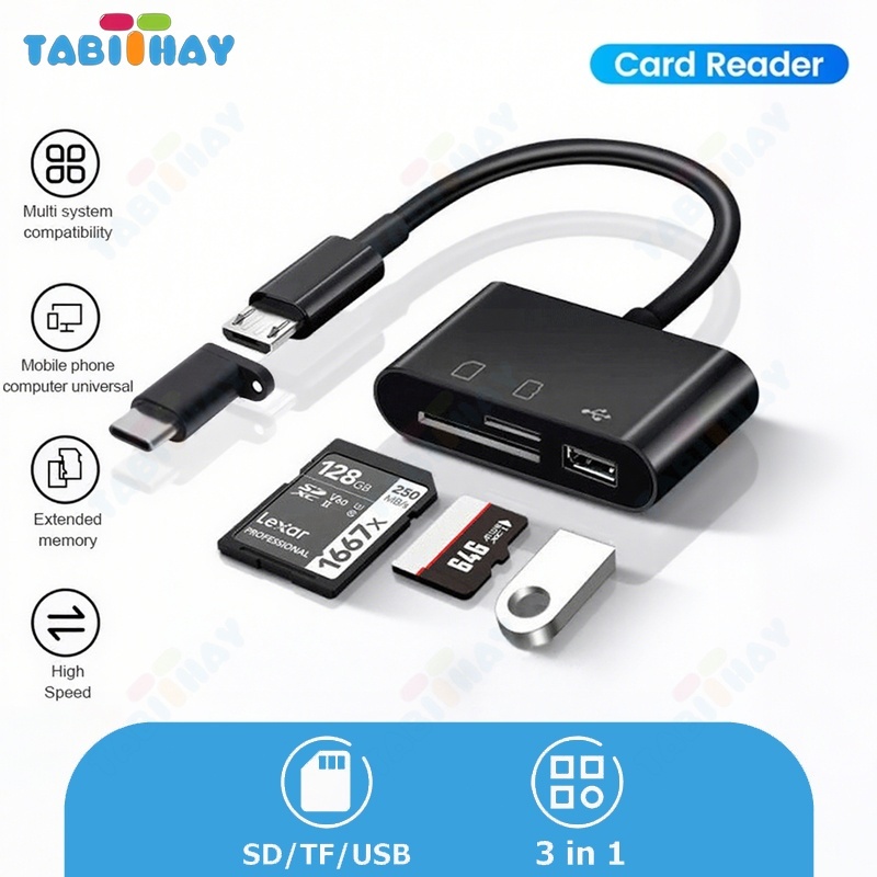 Jual Card Reader 3 in 1 OTG Type C Micro SD/TF Flash Drive Card Reader ...