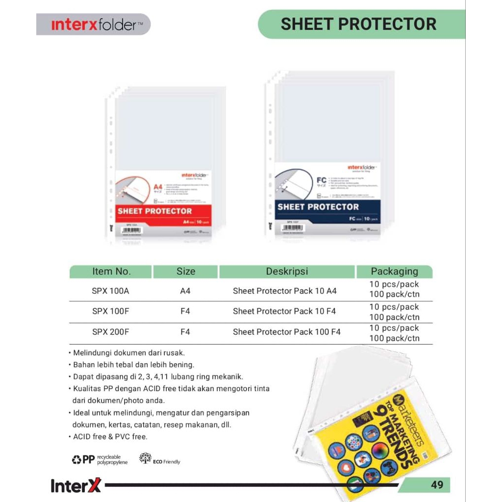 Jual Sheet Protektor A4 isi 10 lembar Inter X Folder / PP pocket ...