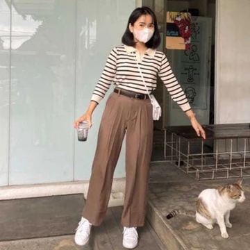 Loose Pants Trousers Jumbo (BIG SIZE) Highwaist Wanita Anti Kusut Celana Kulot Highwaist Wanita