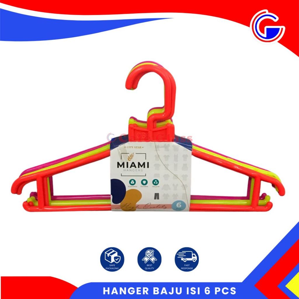 Hanger Baju Plastik Miami Isi 6 Pcs - Hanger Pakaian I Gantungan Baju Miami Scotlite