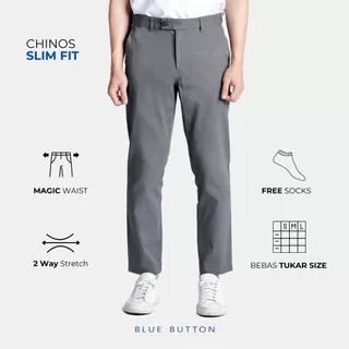BLUEBUTTON Celana Chino Celana Ankle Pants Slim Fit Light Grey