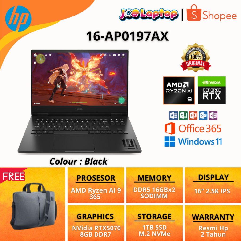 Jual HP Omen Laptop 16-AP0197AX Black Ryzen AI 9 365 Win11 OHS | Shopee ...