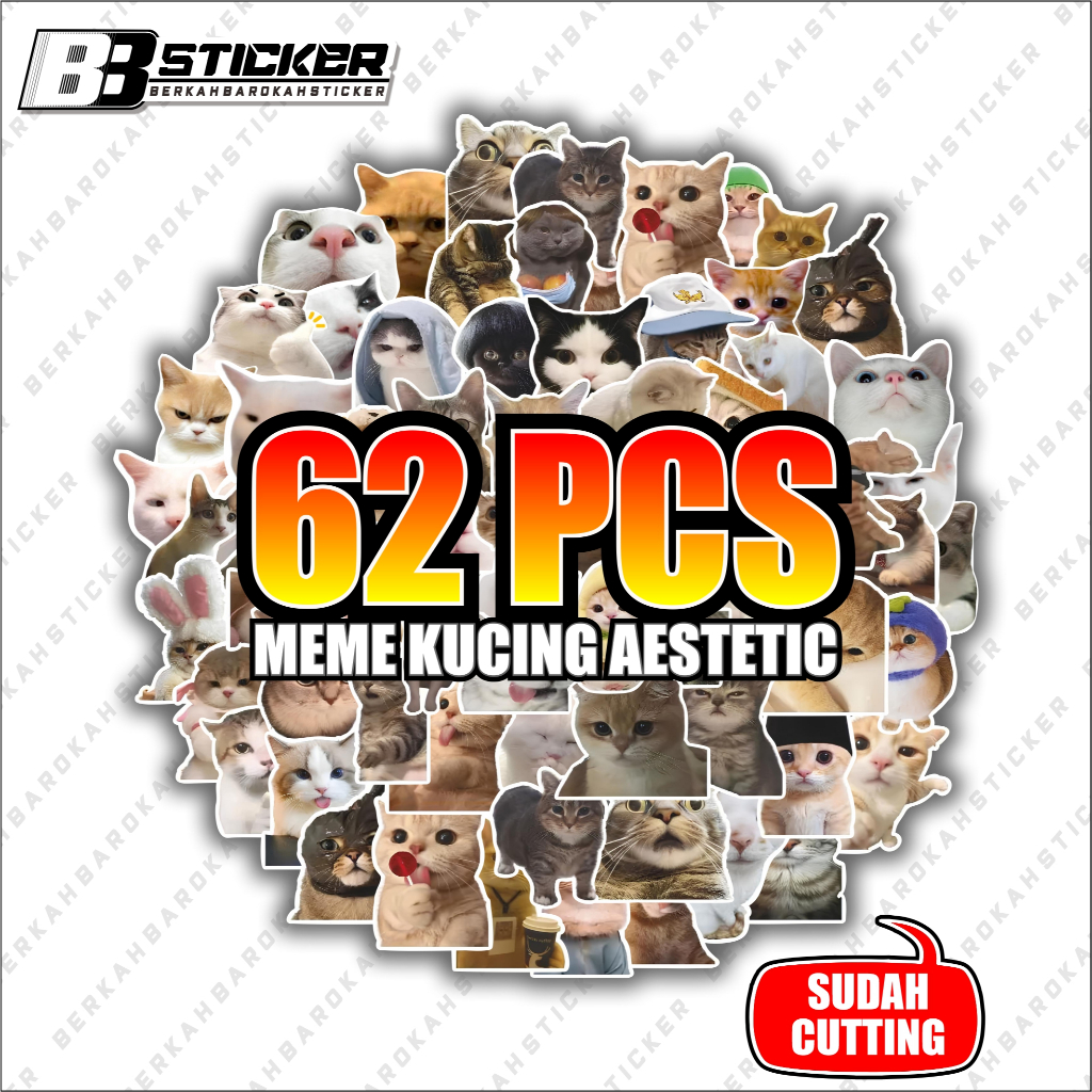 Jual [62 PCS] Sticker Pack Meme Kucing Aesthetic Vinyl Waterproof ...