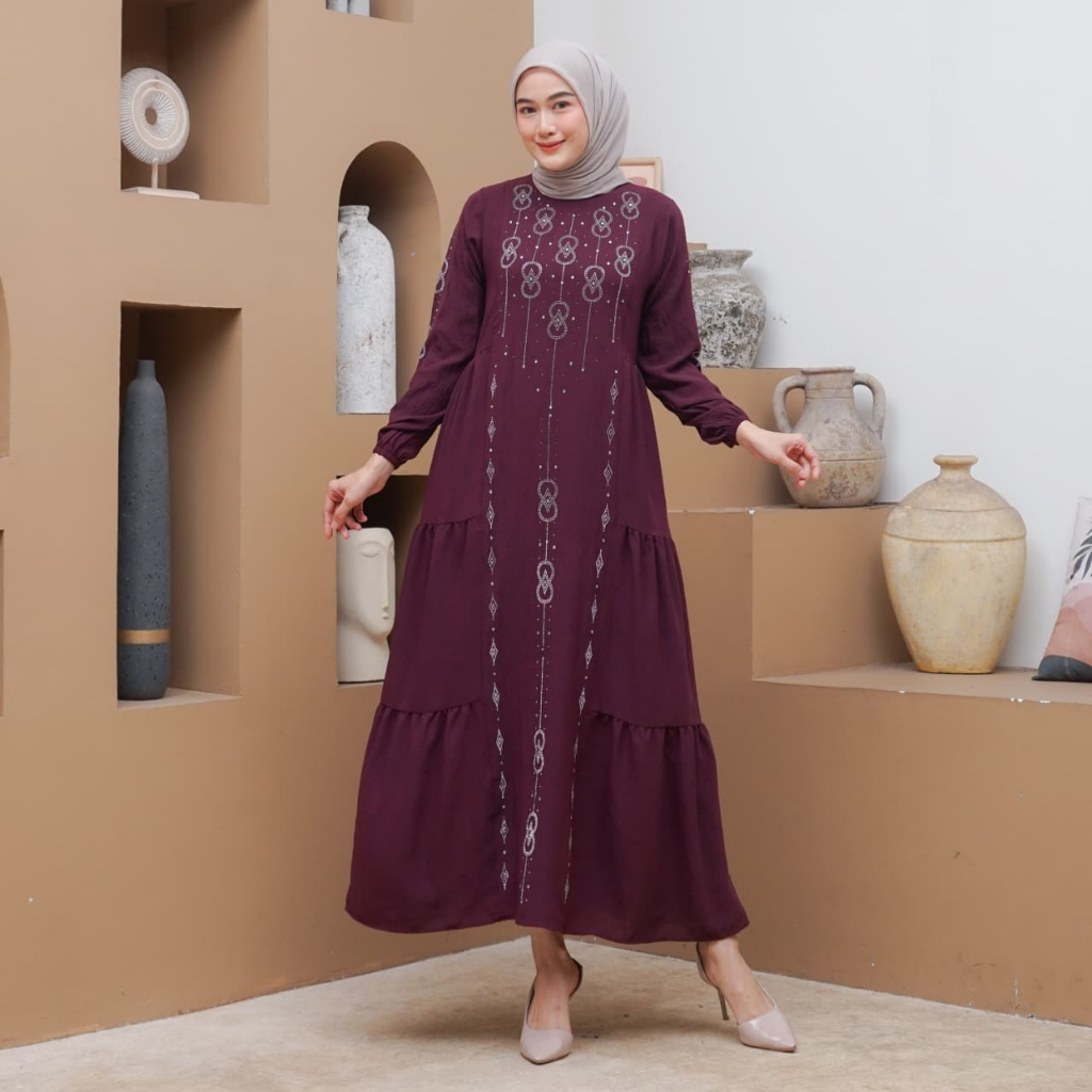 HWF - Gamis Rayya. Cringkle Airflow. Motif Mute Swarovsky.