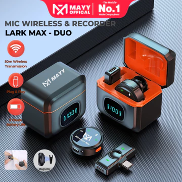 Mayy Official Id Magnetic 2Mic Wireless Clip On Microphone Mikrofon Lavalier HP Plug Play